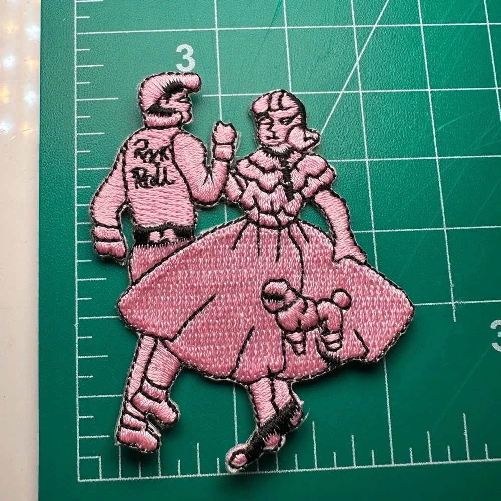 Rock and Roll Couple Patch Embroidered Iron On Patch Pink Poodle Skirt 50s Dance